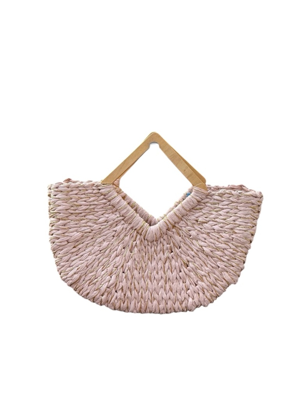 Straw bag by Miztique pink & gold wooden handle NEW - Picture 2 of 6